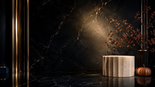 Modern bookshelf with plant and cozy lighting