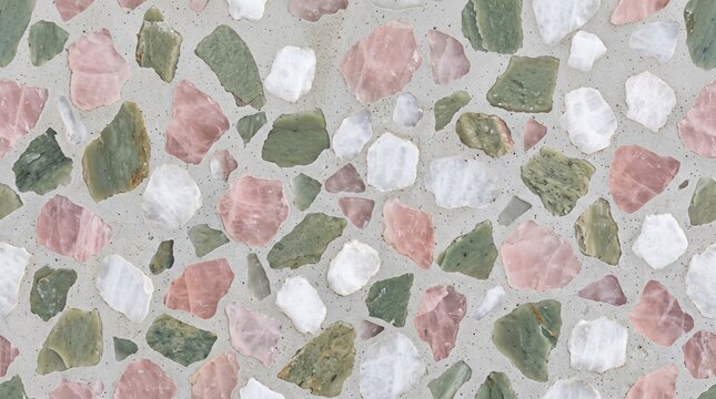 Modern terrazzo pattern background with pink green and white marble chips for flooring and interior design