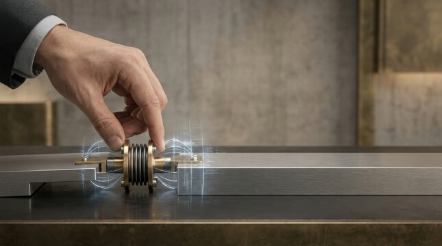 Person's hand turning a knob on a table to illustrate business resilience and controlled movement during disruption