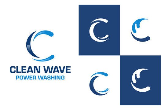 Letter C Water Wave Logo Set for Cleaning Service and Car Wash