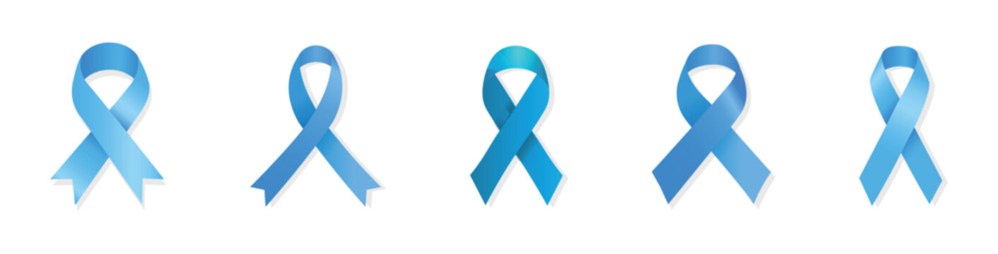 Collection of blue awareness ribbons symbolizing support for various causes