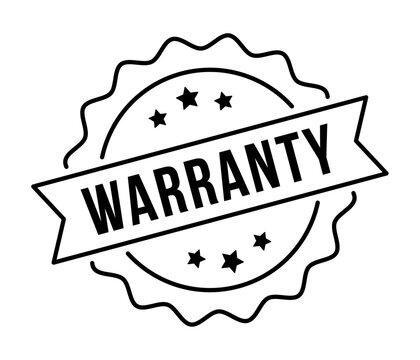 Warranty badge label, Outline seal with ribbon banner and stars for quality.