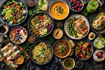 Fototapeta premium Healthy Food Collage with Balanced Meals and Fresh Ingredients