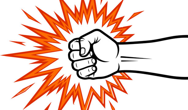  Clenched fist punch with dynamic comic impact burst vector illustrationClenched fist punch with dynamic comic impact burst vector illustration