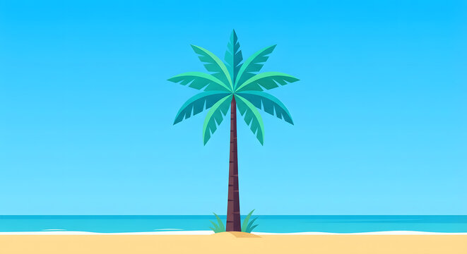 Minimalist vector illustration of a single palm tree on a tropical beach