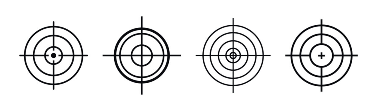 Collection of four distinct crosshair reticle designs for aiming and targeting