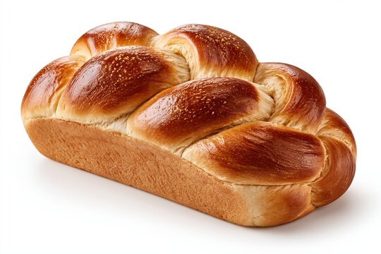 Freshly baked braided challah bread isolated on white background