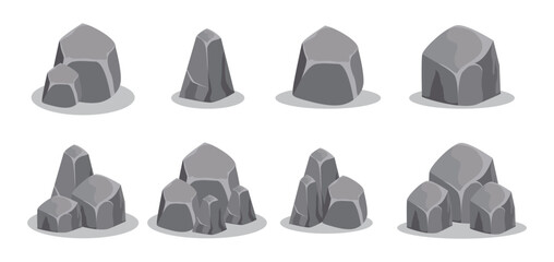 Collection of diverse gray rocks and boulders in isometric perspective © 11ua
