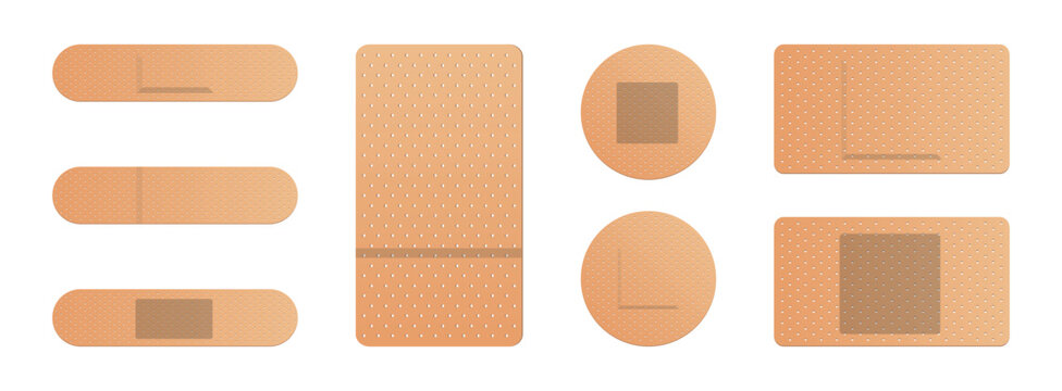 Collection of various adhesive bandages and wound dressings for medical use