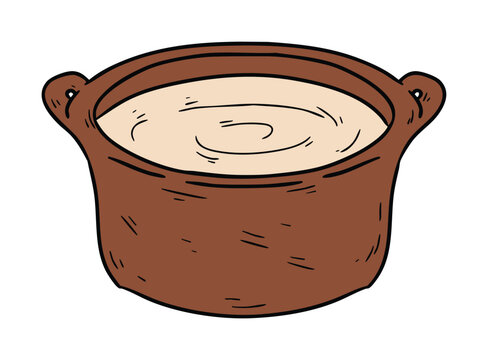 Traditional Indonesian Papeda Sago Porridge in Clay Pot Illustration