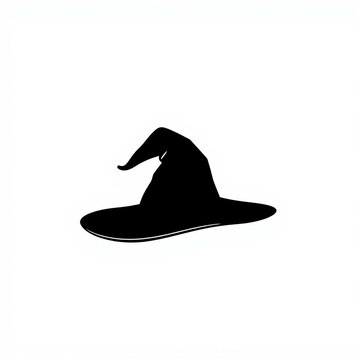 Black witch hat with pointed tip and wide brim. Classic Halloween costume accessory in silhouette style. Iconic fantasy and magic symbol for design...