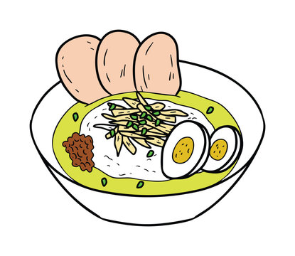 Bubur Ayam Bandung Indonesian Chicken Porridge Illustration