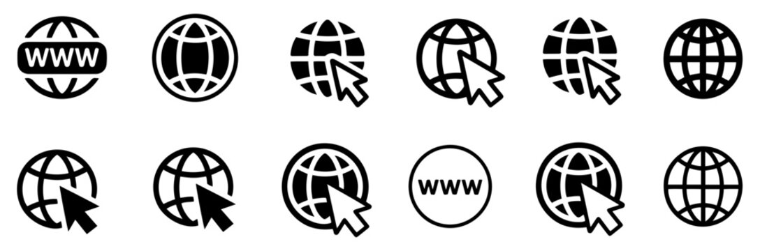 global web globe icon with cursor pointer