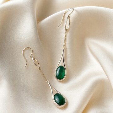 Teardrop dangle earrings styled on ivory silk