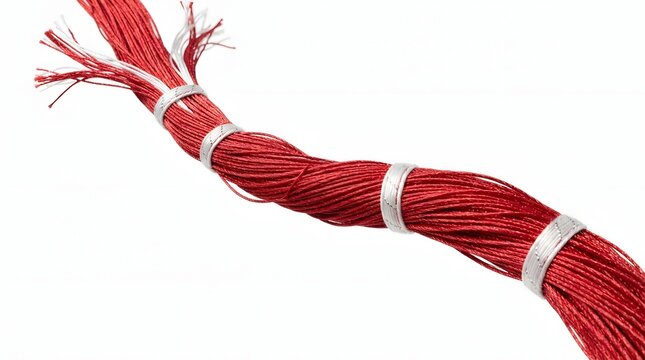 Red threads forming a nerve bundle or fiber optic cable isolated on white background.