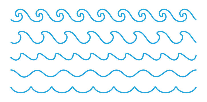 Collection of stylized blue wave lines on a white background