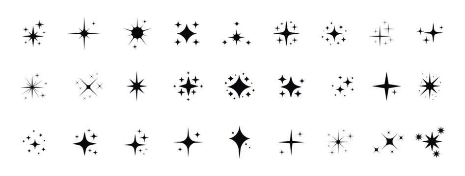 Collection of sparkling starburst and glitter icons for design elements