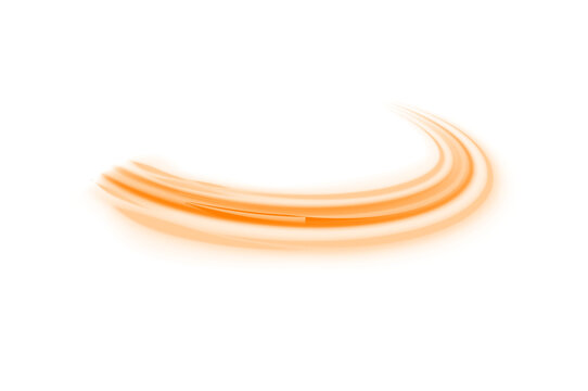 An orange curved light streak with smooth gradients creates a dynamic twisting motion. The translucent glow softly fades outward with moderate density.