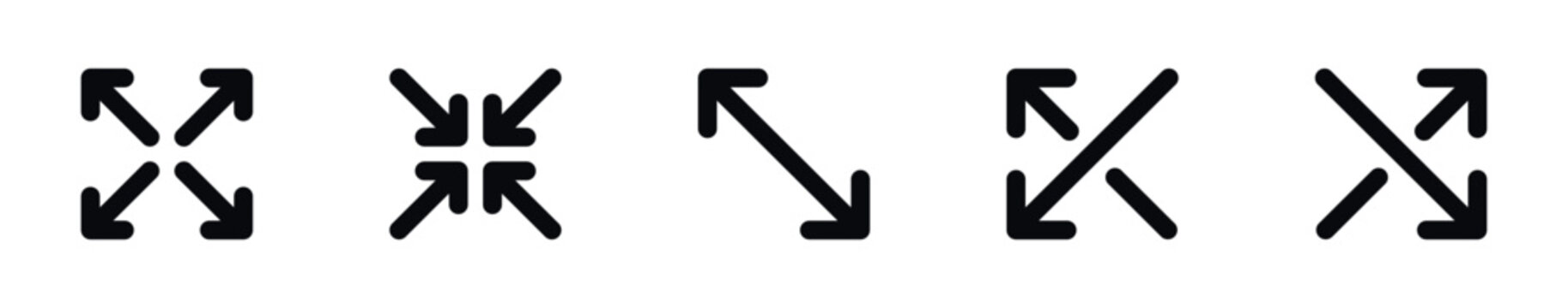 Set of five different arrow icons representing expansion and contraction