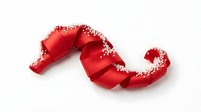 Red ribbon shaped like a hippocampus brain structure with white sprinkles on white background