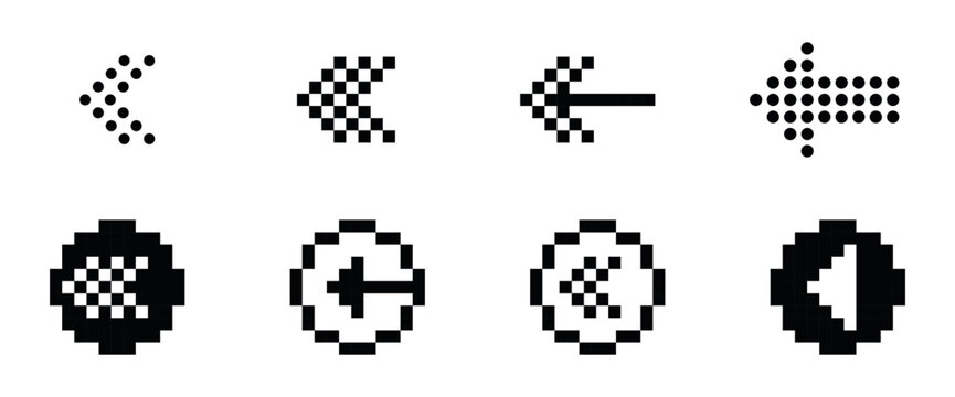 Collection of pixelated arrow icons pointing left in various styles