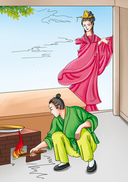 Ancient Chinese Folktales and myths: Kitchen God. Zhang Lang abandoned the virtuous lilac girl and became poor from wealth. When begging, he met his ex-wife lilac again and committed suicide in shame.