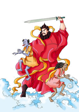 Ancient Chinese folklore and mythology: Zhong Kui caught ghosts. Zhong Kui was upright, not afraid of evil, and was good at driving demons and catching ghosts.