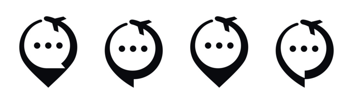 Travel chat icons with airplane and location pin symbols
