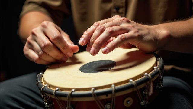 A person playing a drum with their hands