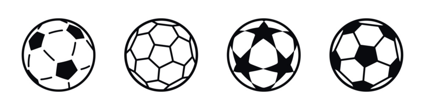 Collection of four distinct soccer ball designs in a simple line art style