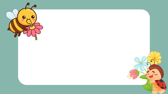 Cute cartoon bee and ladybug adorn a charming blank message board, perfect for notes, invitations, or a delightful children's background with spring and nature themes