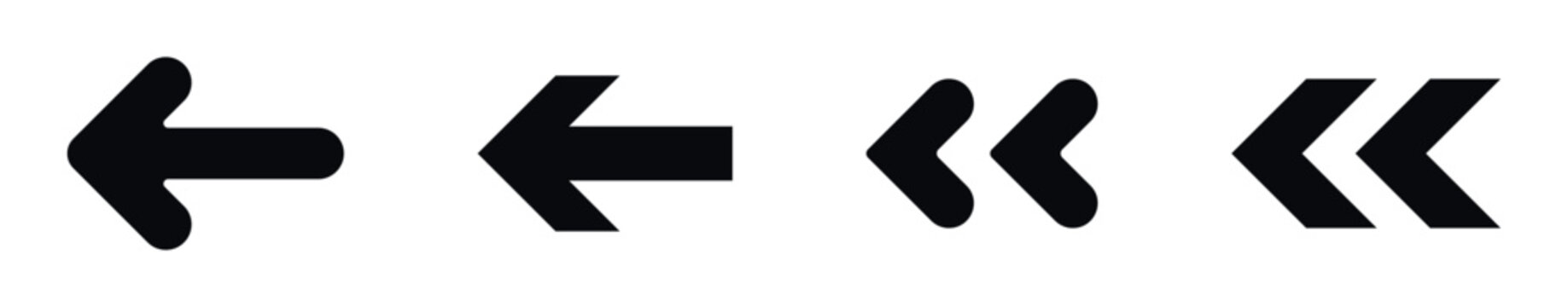 Collection of four distinct black arrows pointing left on a white background