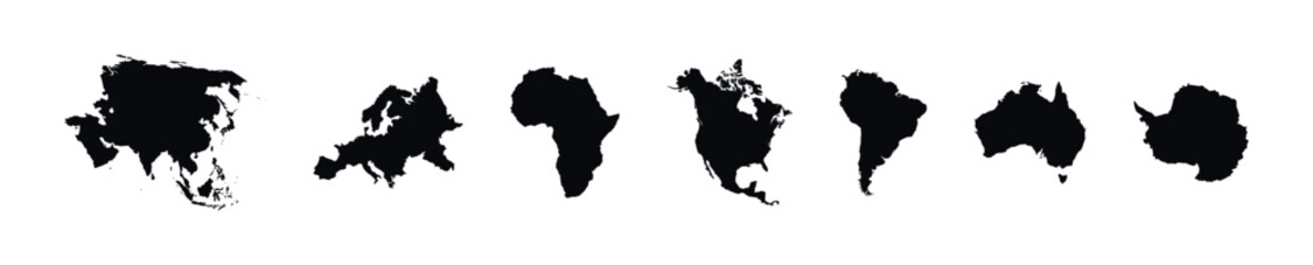 Collection of continent silhouettes on a white background for global representation © 11ua