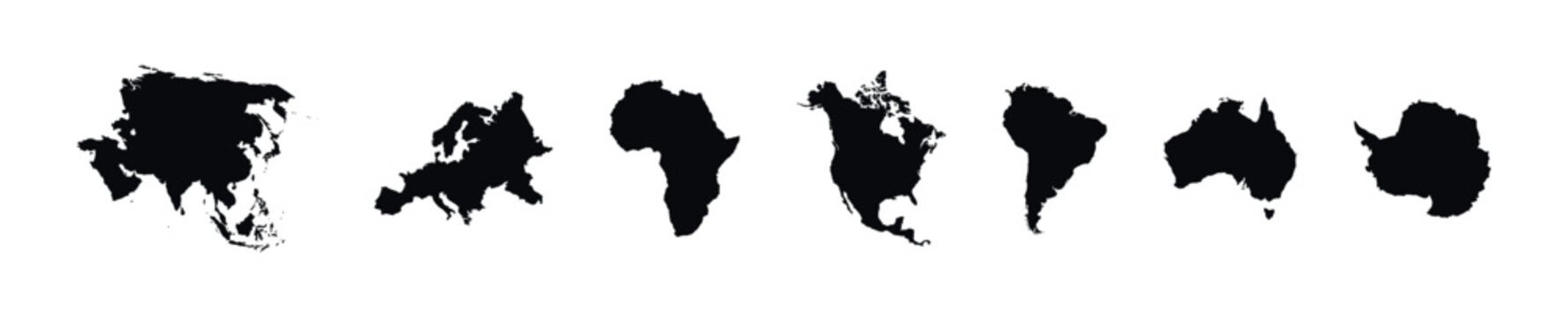 Collection of continent silhouettes on a white background for global representation