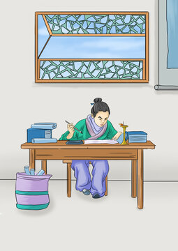 Ancient Chinese folklore and mythology: Liu Gongquan, a great calligrapher, was trying to practice calligraphy when he was a child.