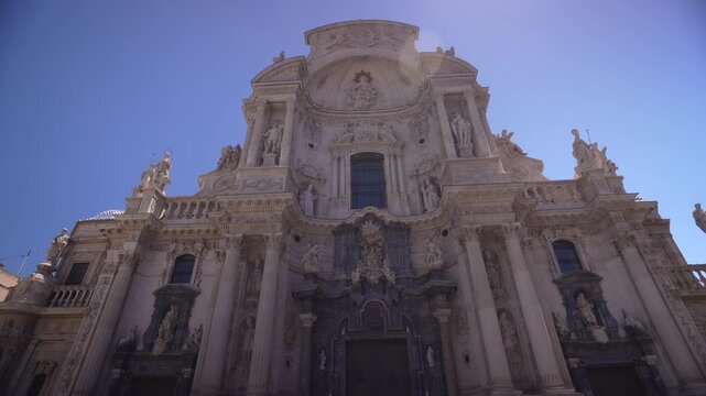 View of Cathedral of Murcia in Placa del Cardenal Belluga on a sunny day, Murcia, Murcia Region, Spain