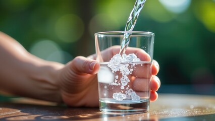 Fototapeta premium A person is pouring water into a glass