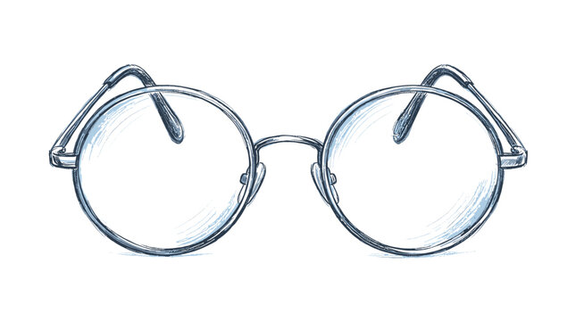 Round frame profesor vector glasses in hand drawn sketch style