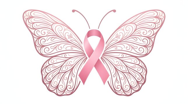 Elegant pink ribbon butterfly illustration for breast cancer awareness and medical support hope