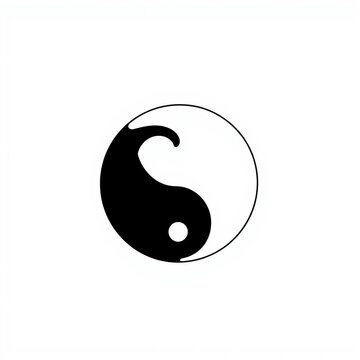 Yin yang symbol in minimalist black and white design. Balanced duality circle with contrasting halves and dot accents. Ancient harmony concept for...