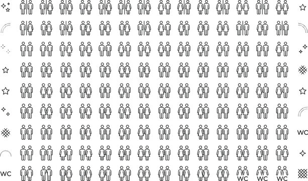 Seamless pattern background of male and female public restroom icons for toilet wc wayfinding sign vector design