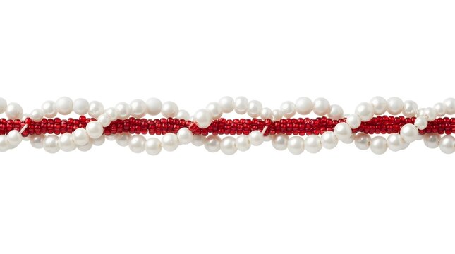 Myelin sheath model made of white Christmas beads and red tinsel isolated on white background