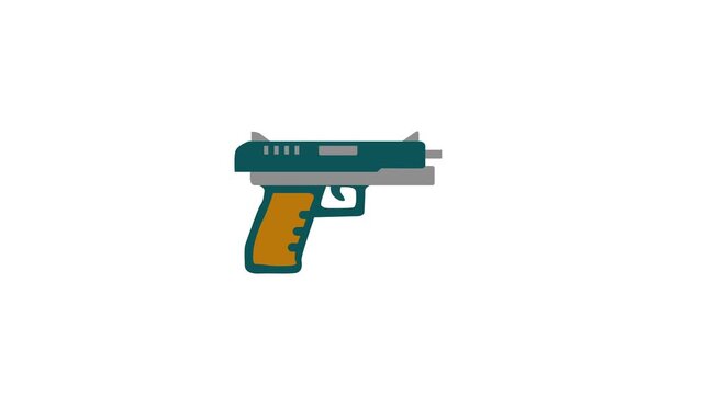 Handgun pistol icon animation, semi automatic firearm shooting motion graphic
