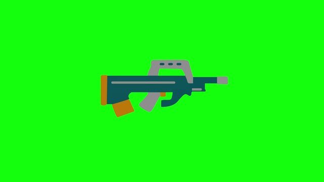 Bull pup assault rifle icon firing animation, futuristic sub machine gun shooting animation military weapon concept.