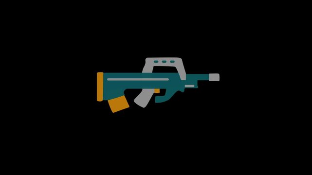 Bull pup assault rifle icon firing animation, futuristic sub machine gun shooting animation military weapon concept.