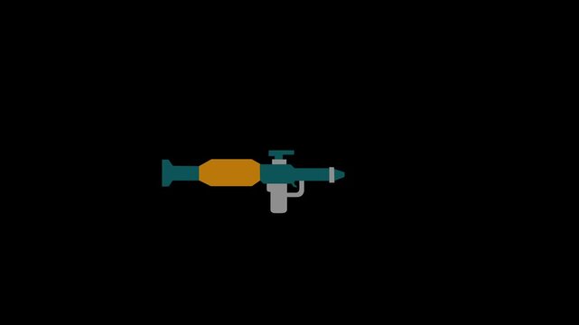 Rocket launcher RPG icon shooting animation, heavy military explosive weapon concept animation.