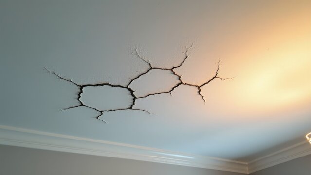 A crack in the ceiling of a room