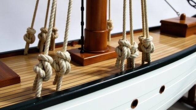 Close up of ropes on a boat, suitable for use in a nautical or adventure theme