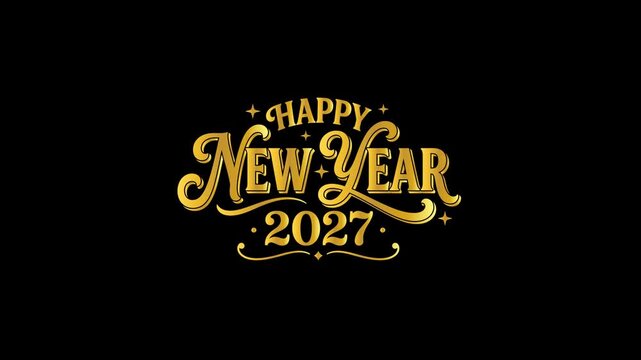 Happy 2027 New Year Sparkling Gold Particles Festive Greeting Motion Graphic