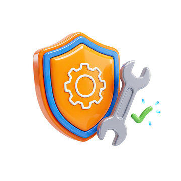 Shield with Gear Icon and Wrench for Technology and Security Concept